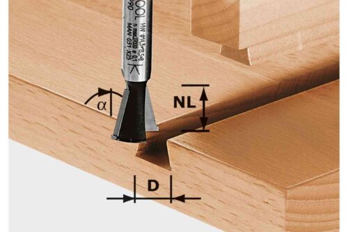 Festool  kregždės uodegos tipo freza HW S8 D14,3/13,5/15°
