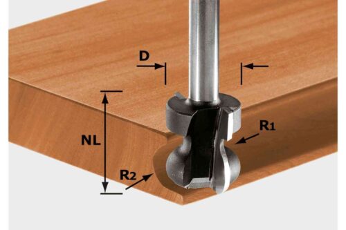 Festool juostinių rankenų freza HW S8 D22/16/R2,5+6