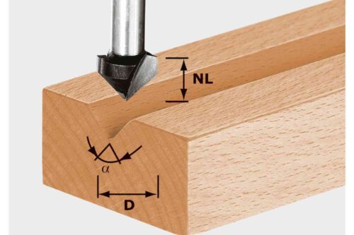 Festool pirštinės V-formos griovelių frezos HS S8 D11/9,5/60°